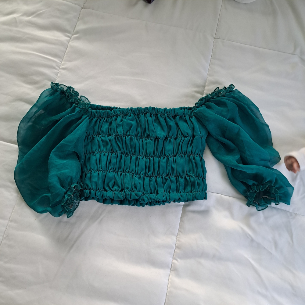 PrettyLittleThing Teal Smocked Blouse